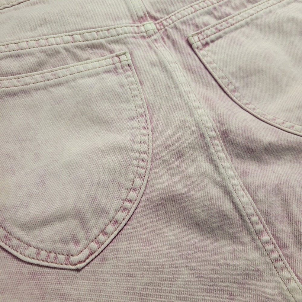 Free People We The Free Pink Acid Wash Fringe Tulip Hem Denim Mini Skirt Size 26 - Picture 10 of 10